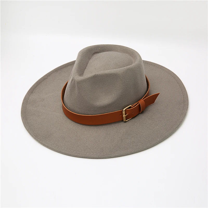 fedora hat 2022 New Fedora Hat Women Big Wide Brim 8.5cm Vintage Khaki Felted Jazz Hat Winter Formal Dress Cap sombreros mujer black fedora hat mens Fedoras