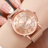 3pcs/set Women Fashion Plastic Strap Quartz Watch Rose Gold Gold Silver Set 3