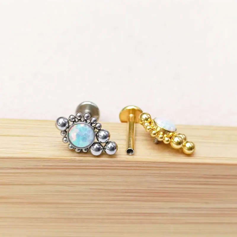 Lot50Pcs Gioielli Per Il Corpo-True Opal Sliver/Gold 16G Lip Labret Ring Bar Monore Studs Piercing Ear Helix Rook Diath Cartilagine Bar