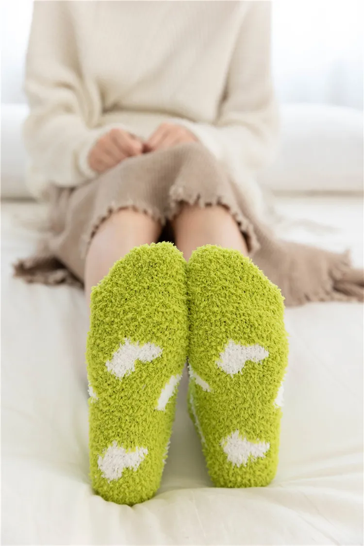 Frauen Socken Süßigkeiten Warmen Dame Herz Nette Winter Kawaii Dicken Korallen fleece Warm Fuzzy Flauschigen Frottee Kurz Nette Baumwolle Socken weibliche – Detail 8