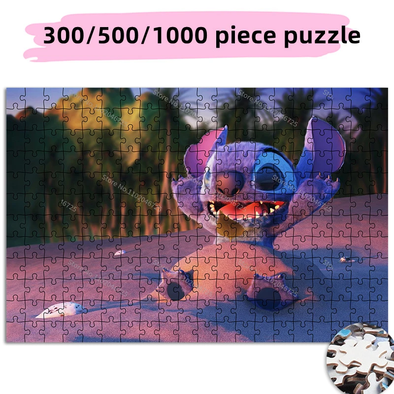 300 500 1000 Pieces Disney Beach Lilo & Stitch Cartoon Creative Jigsaw Puzzle Educational Toys Gifts Kids Adult Collection Hobby
