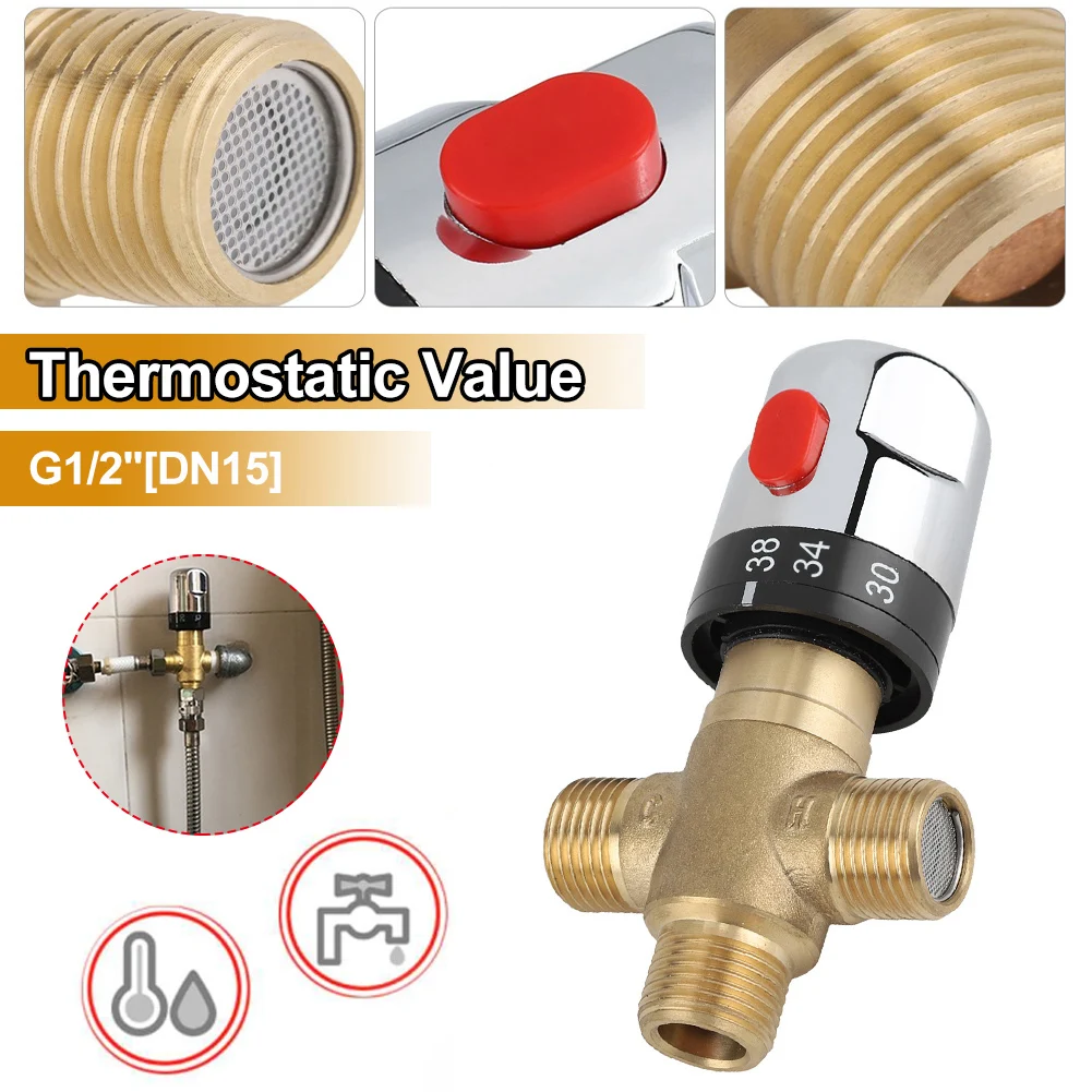 NEW Brass Pipe Thermostat Faucet Thermostatic Mixing Valve 3-Way Brass Mixing Valve Bathroom Water Temperature Control Faucet