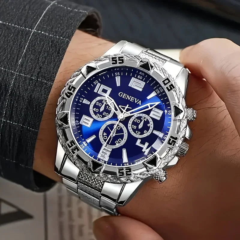Men's Fashionable Quartz Watch with Stainless Steel Strap and Electronic Movement