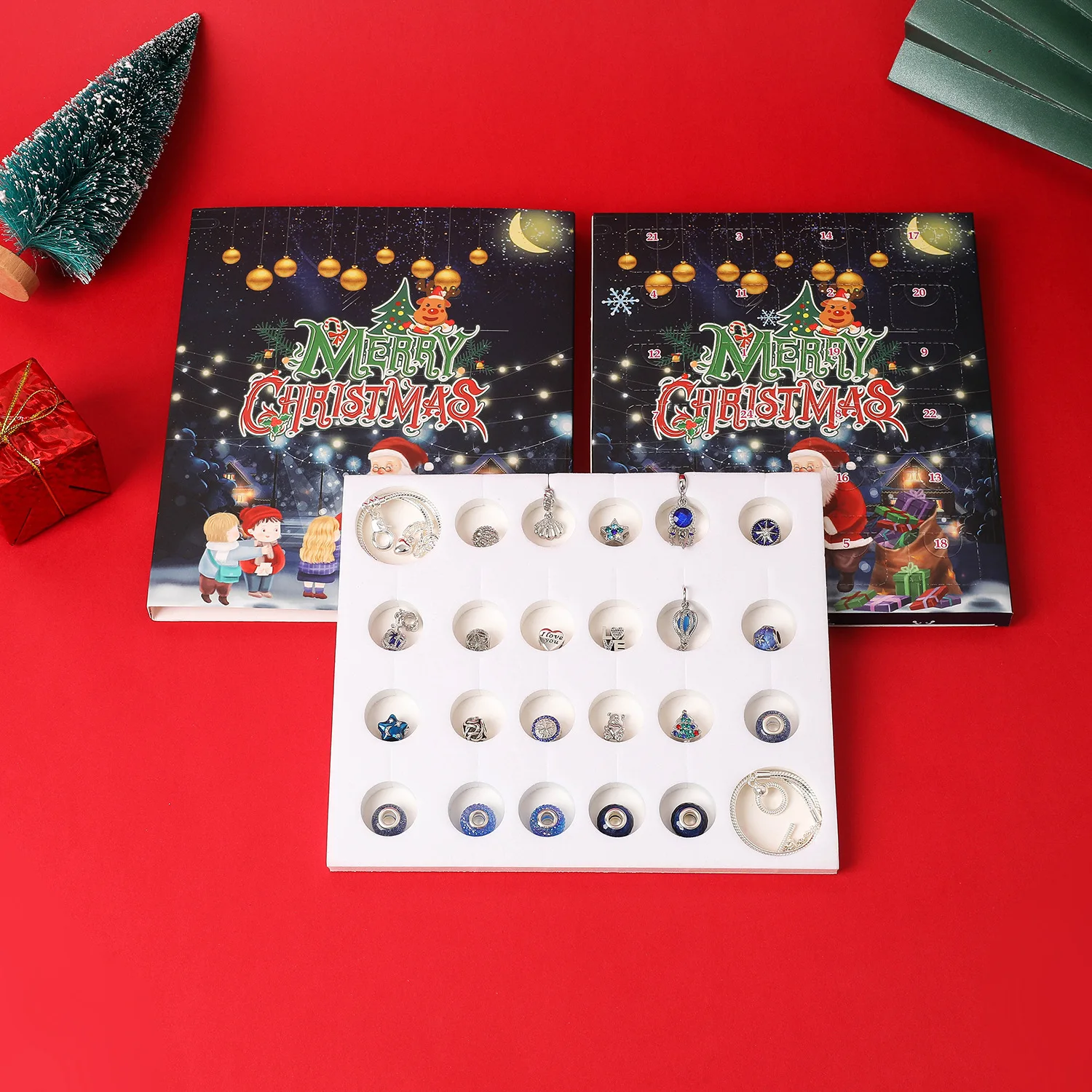 DIY Bracelets Christmas Advent Calendar for Girls Blue Beads Jewelry Making Kit 24 Days Countdown Advent Calender Box Navidad