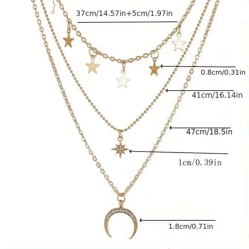 Glamour Necklace 2025 Fashion New Simple Temperament Eight Mans Star Crescent Pentagram Ms. Three-layer Necklace Gift 4