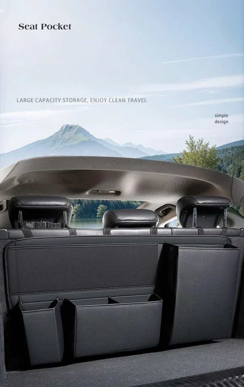 Auto Stamm Hängende Lagerung Tasche Leder Auto Hinten Sitz Werkzeuge Feuer Große Kapazität Multi-tasche Auto Lagerung Cargo Rack veranstalter – Detail 12