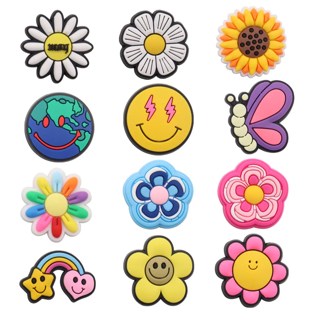 

Wholesale 50pcs PVC Shoe Charms Sunflower Daisy Butterfly Earth Accessories DIY Shoe Decoration For Croc Jibz Kids X-mas Gift