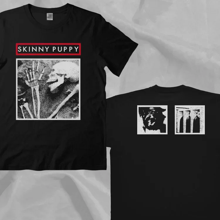 Retro 90s Style Black Double Sided T-Shirt Featuring Skinny Puppy Band Design