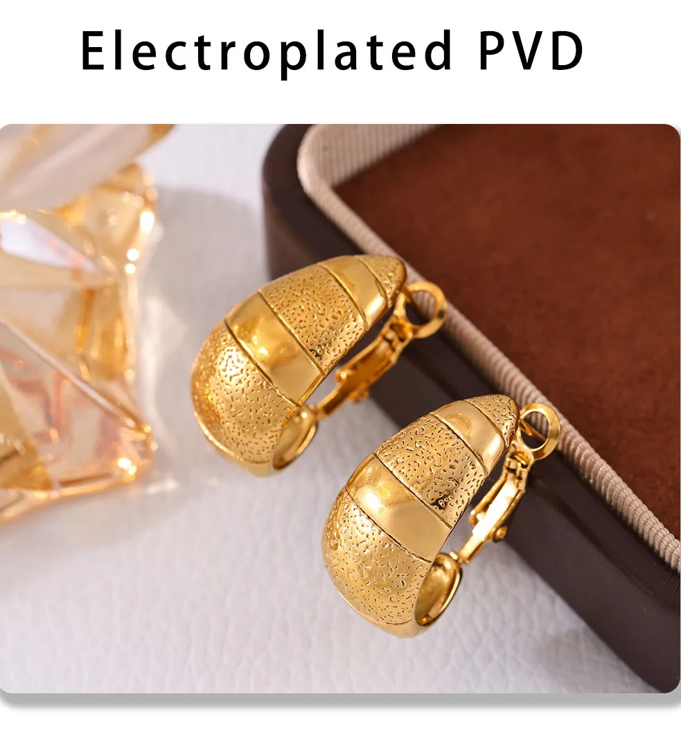 Mondförmige Edelstahl-Ohrringe für Damen, wasserdicht, 18 Karat vergoldet, Textur, OL, luxuriös, klobiger Ohrring, Schmuck, Geschenk – Detail 8