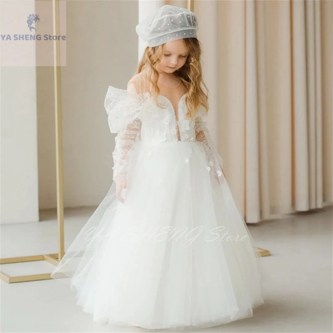 

Flower Girls Dresses for Wedding Little Girl Toddlers Vintage Lace Long Sleeve Child Princess First Communion Pageant Ball Gown