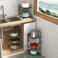 Kitchen Sink Storage Rack Multi-Layer Cooker Storage Rack For Home Stovetop Cabinets Adjustable Pot Rack 3