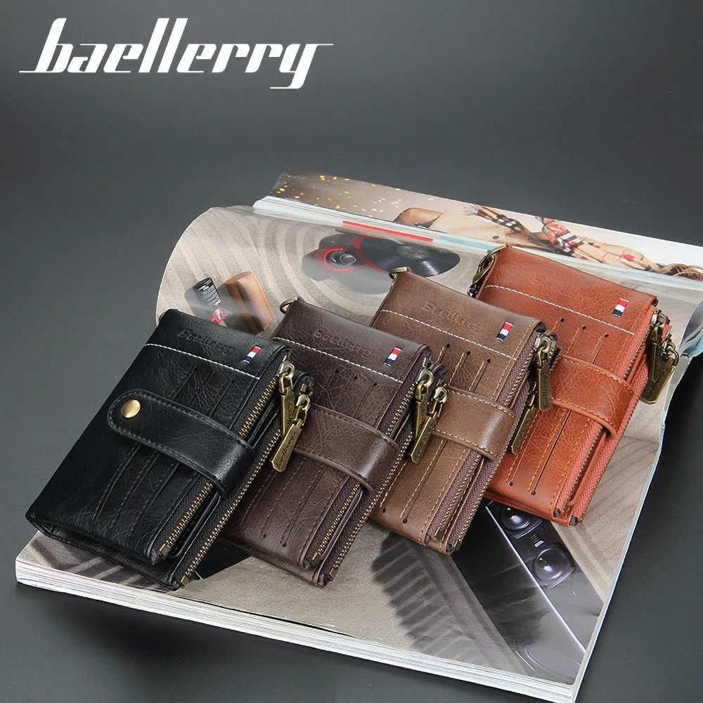 Compact Anti-Theft Wallet for Men PU Leather Zipper Multi-Slots ID Window Business Card Organizer Gift