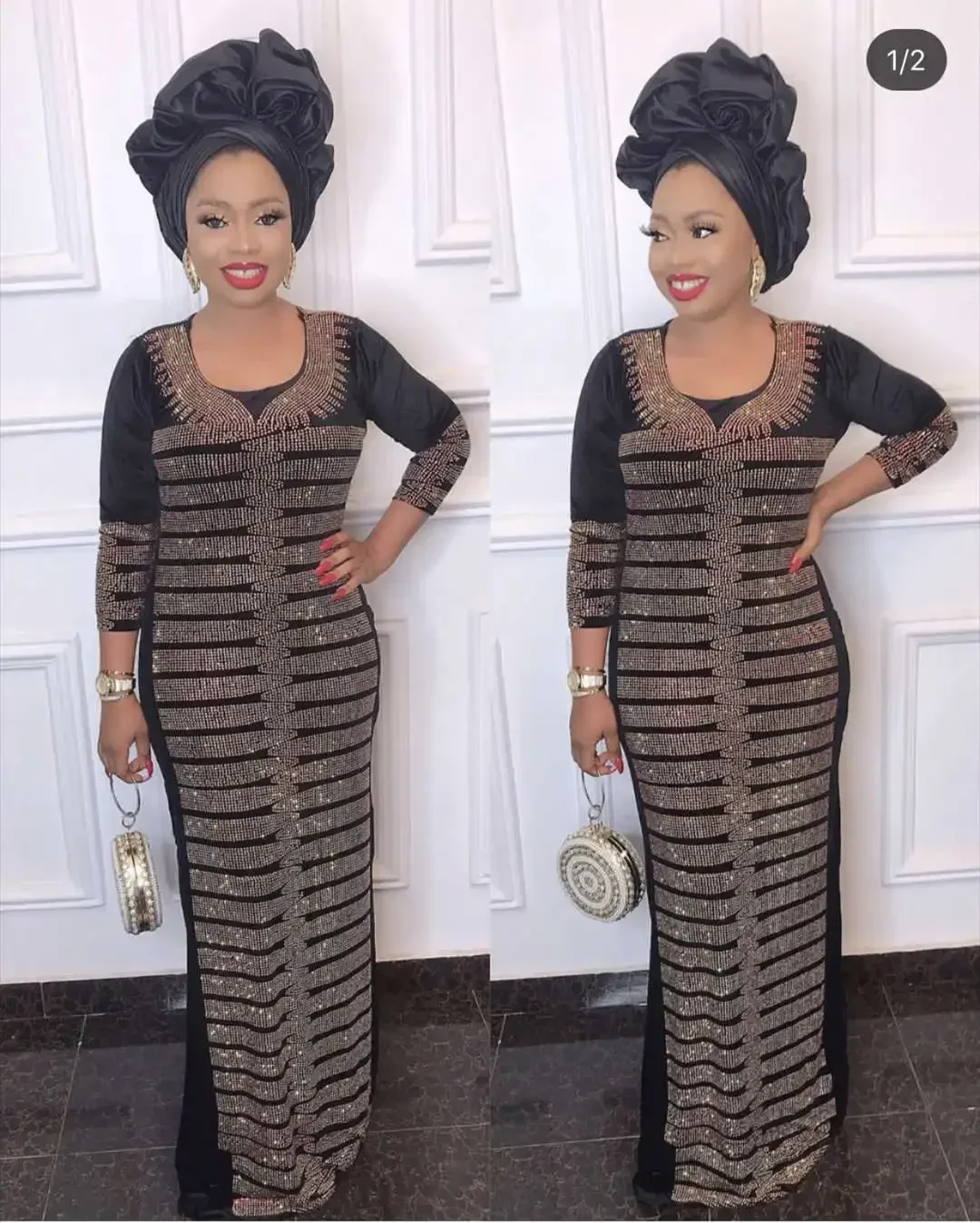 African Dress Stone Velvet Elastic Long