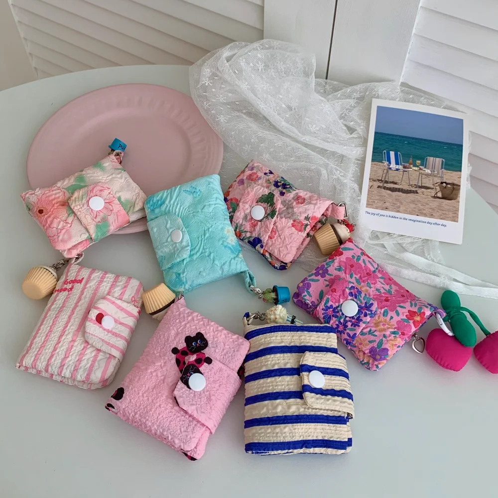 New Student Coin Purse Floral Cute Cartoon Animal Print Korean Fashion Wallet Card Holder for Girls Portable Small Wallet Bag