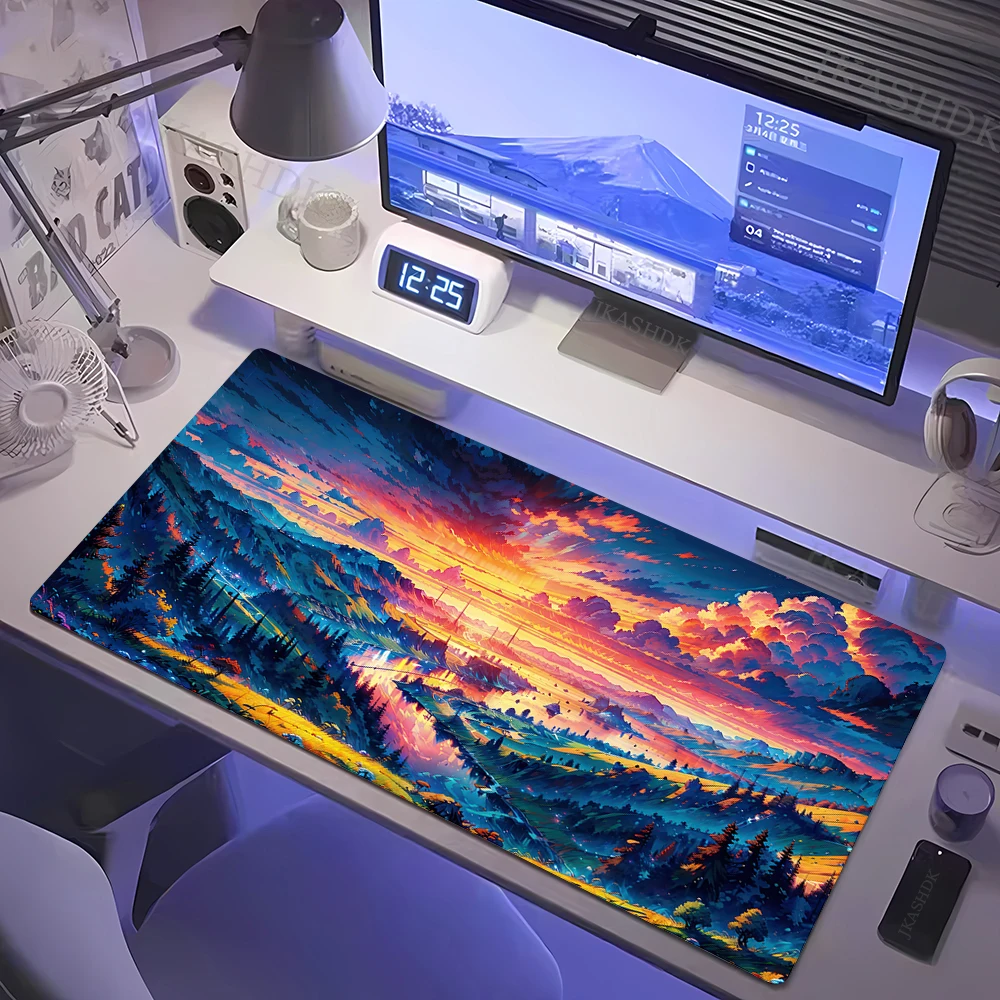 Lake Sunset Natural View Pad Landscape Mousepad Big Desk Waterproof Cloth Anti-Slip Rubber Base Laptop Mouse Mat_voghion.com