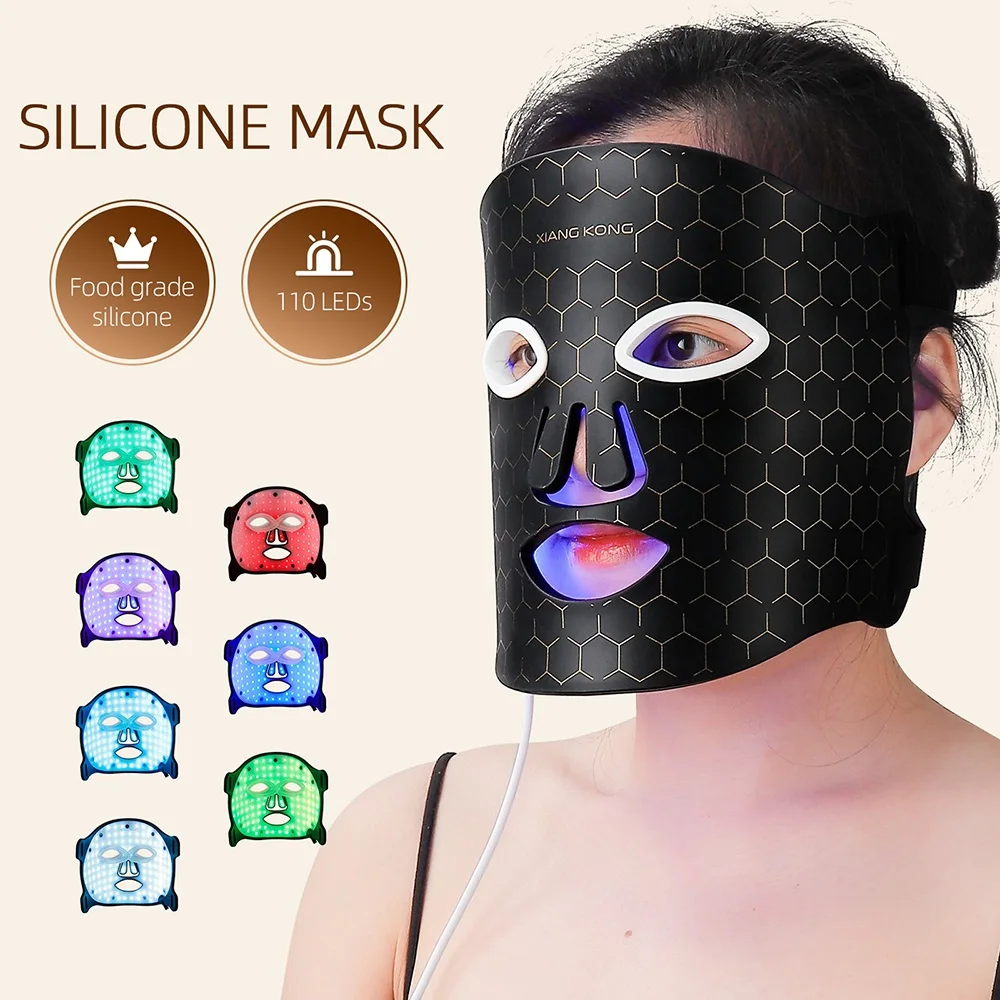 7 Colors LED Face Silicone Mask Flexible Facial Beauty LED Mask Photon Light Therapy Anti-Acne Skin Care Wireless Use 1200mA