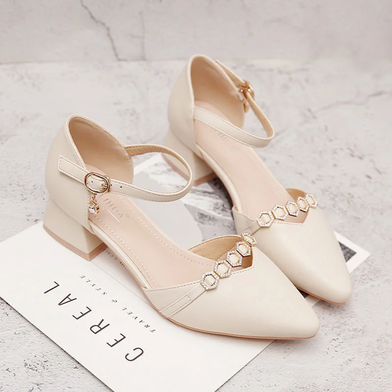 

Женские удобные туфли на ремешке с пряжкой, бежевые кожаные туфли для работы и офиса, весна-лето, E1201