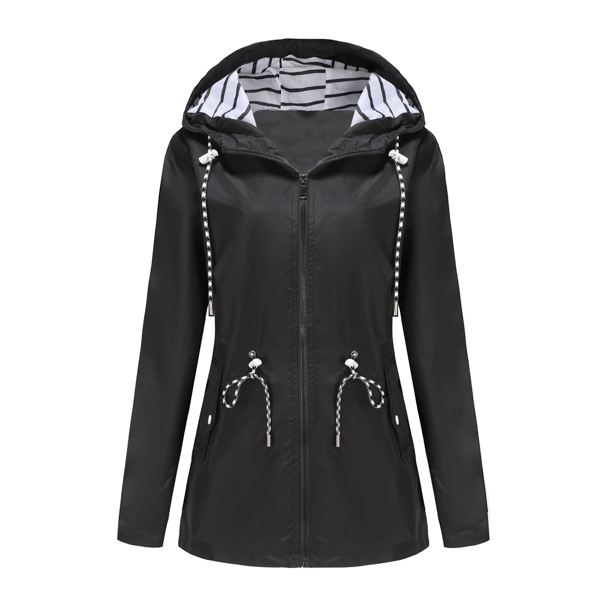 Waterproof Raincoat Womens Casual Basic Outdoors Trench Classic Zipper Long Windbreaker Outdoor Climbing Hooded Tops