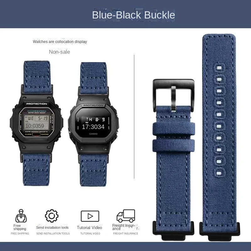 Correa de nailon modificada adecuada para reloj Casio Small Block DW5600 GW-5000 GW-M5610, pulsera de 16 mm