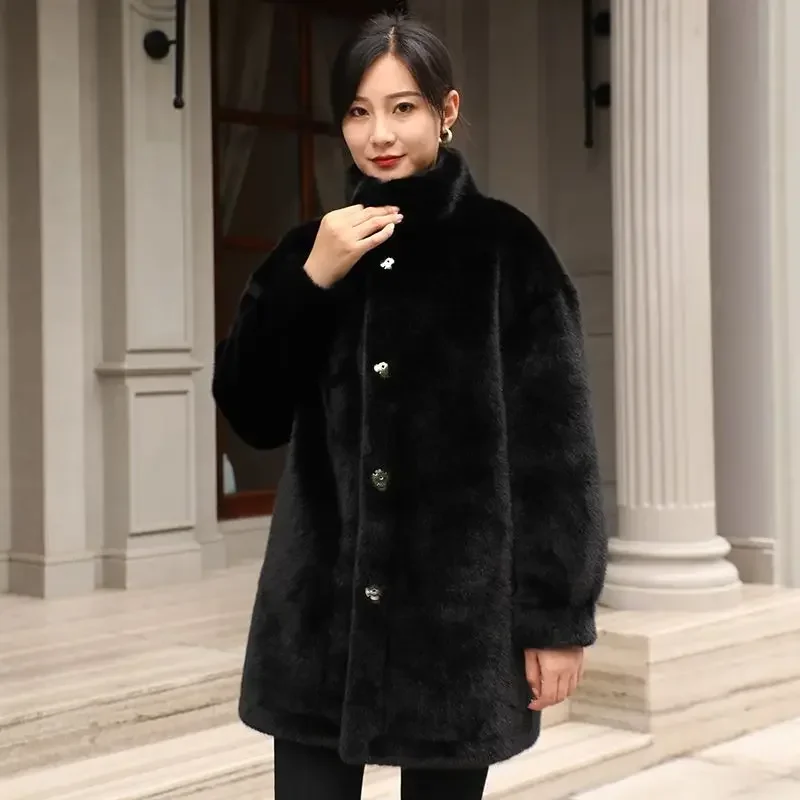 

Milan Mink Jacket Women For Autumn And Winter Over-the-knee Long Coat Stand-up Collar Mink Clothing Luxury Coat Snow Outwear