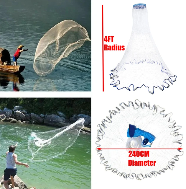 Saltwater American Fishing Cast Net for Bait Shrimp Trap Fish with Zinc Sinkers Throw Net 3/4/5/6/7/8/9/10FT Radius Casting Net 3
