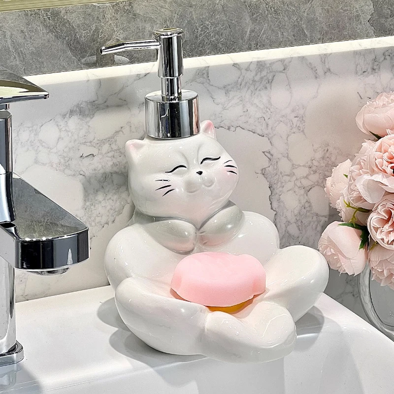 Northern Europe Liquid For Blank Lotion Bottle Soap Box Dual-use, Ceramic Cat Shape, Home Dispenser Hotel Bathroom Supplies, 1Pc