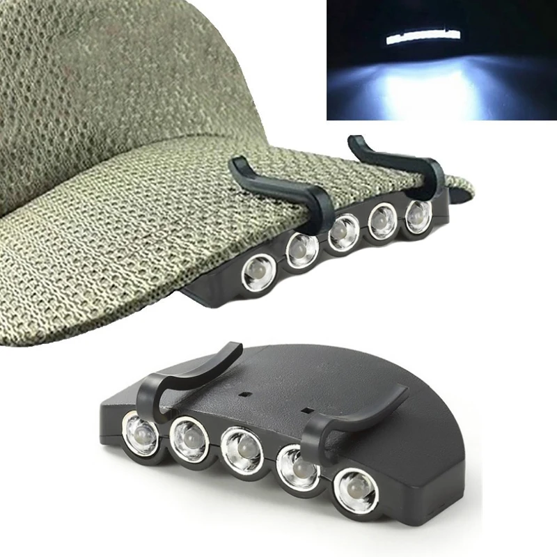 Super Bright Night Fishing 5-LED Cap Light Headlight Headlamp Head Glow  Head Hat Clip on Light Fishing Head Lamp