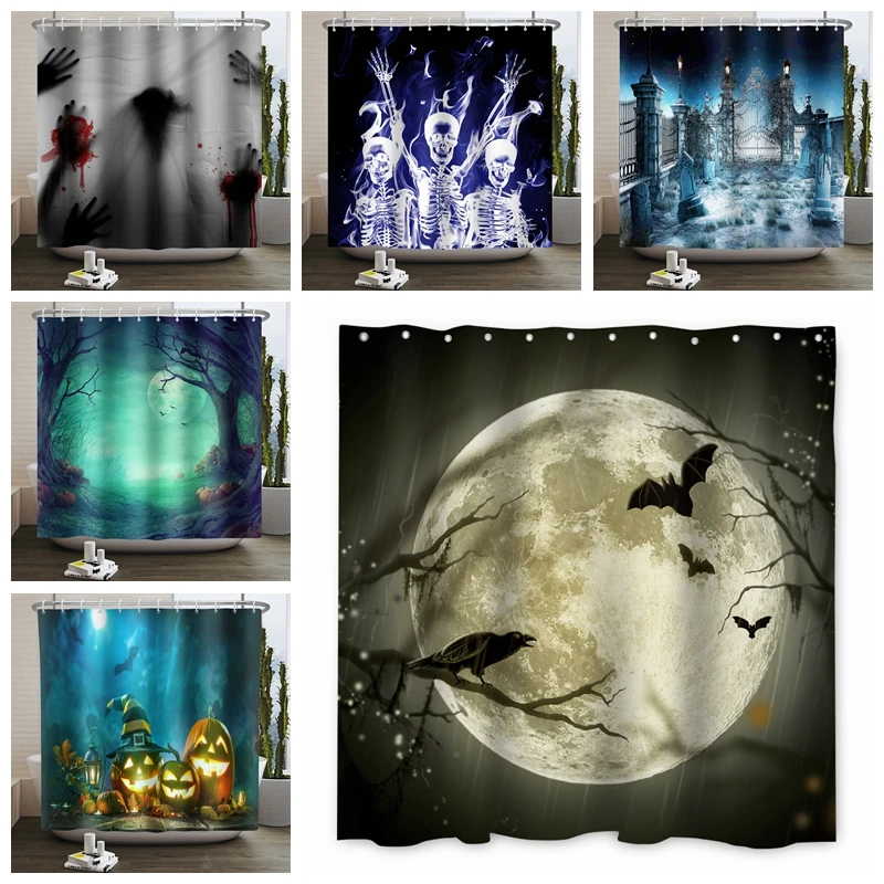 

Halloween Shower Curtain For Bathroom Forest Pumpkin Ghost Moon Waterproof Shower Curtain Bathroom Set Accessories With Hooks