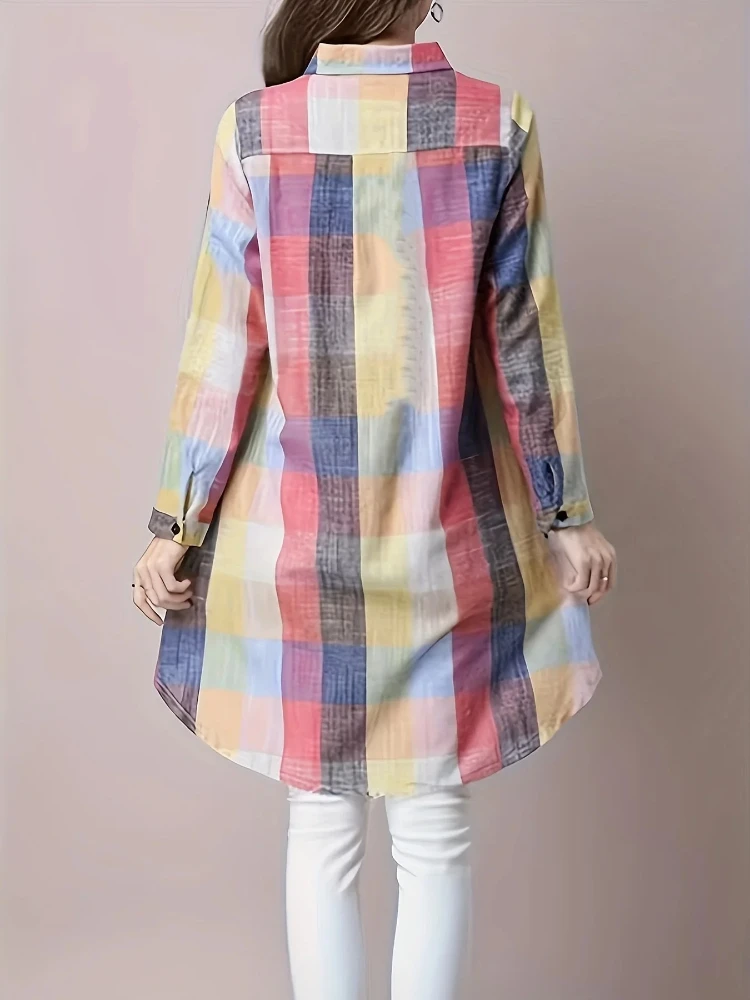 Plus Size Women’s Blouses 2025 New Loose Vintage Stripe Plaid Shirt Lightweight Long Sleeve Travel Wear Elegant Top Korean Style Best Sellers In Plus Sized Clothing