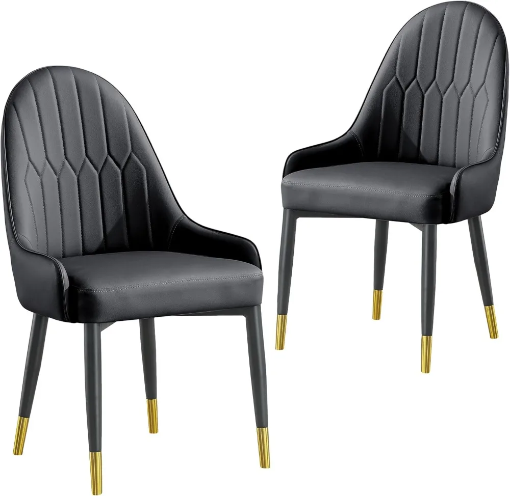 Modern Grey Dining Chairs Set of 2, High Back PU Leather Upholstered, Easy Assembly for Kitchen & Dining Room