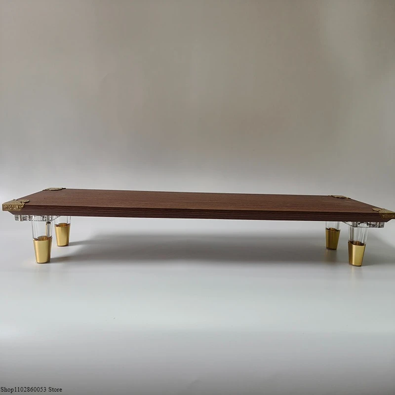 Acrylic Cone Foot Monitor Stand with Brass Details Walnut Wood Computer Desks Office Riser Shelf for Screen Elegant Display Base 1