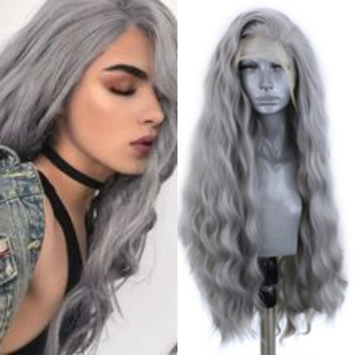 

Grey Color Synthetic 13x4 Lace Front Wig Loose Wave Glueless Pre Plucked Heat Resistant Drag Queen Cosplay Cheap Wig For Women