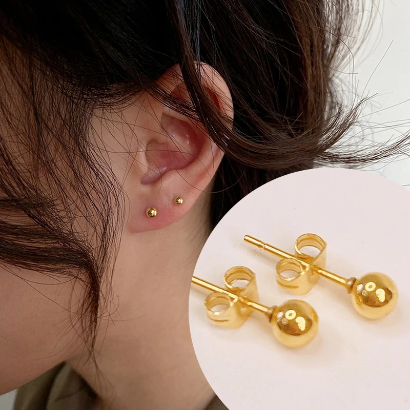 4mm Ball Stud Piercing Earrings In 14K Solid Gold