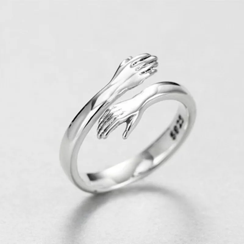 Zircon Hug Rings For Women Stainless Steel Geometric Hug Couple Adjustable Ring Wedding Christmas Aesthetic Jewelry Gift anillos