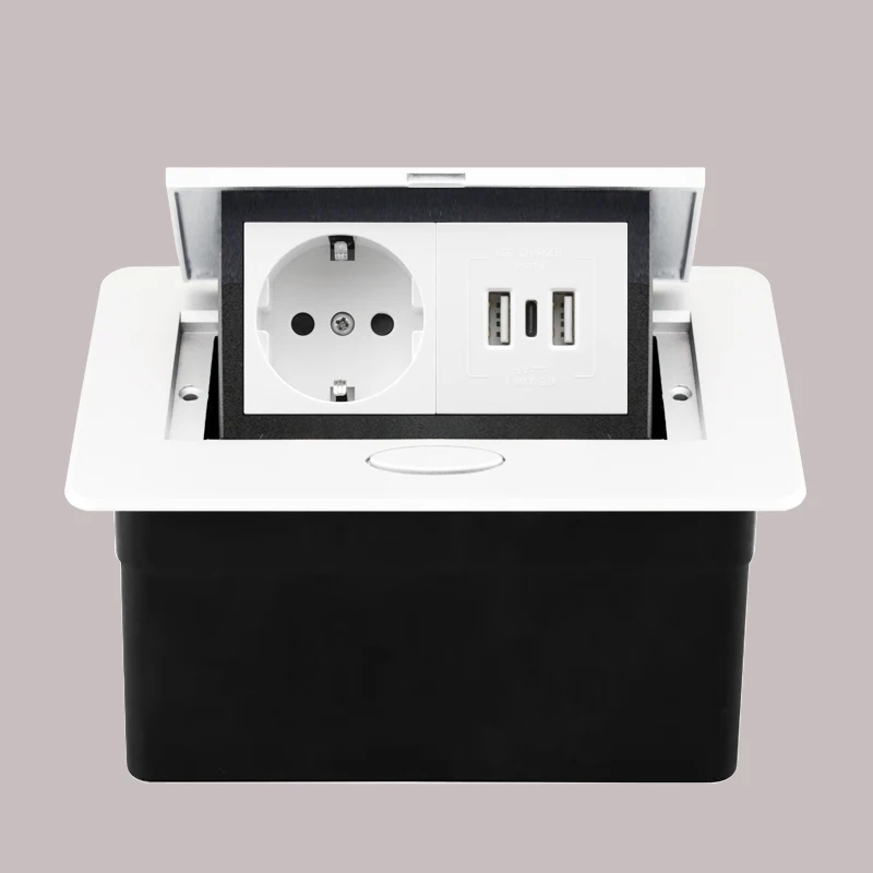 Desktop Power Socket with Dual USB and Type-C Interface, 220V Pop-Up Hidden EU Socket