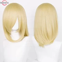 Perruque de Cosplay synthétique moyenne de base, 40cm, frange blonde, noire, blanche, rouge, rose, vert, marron, or, bleu, résistante à la chaleur 3