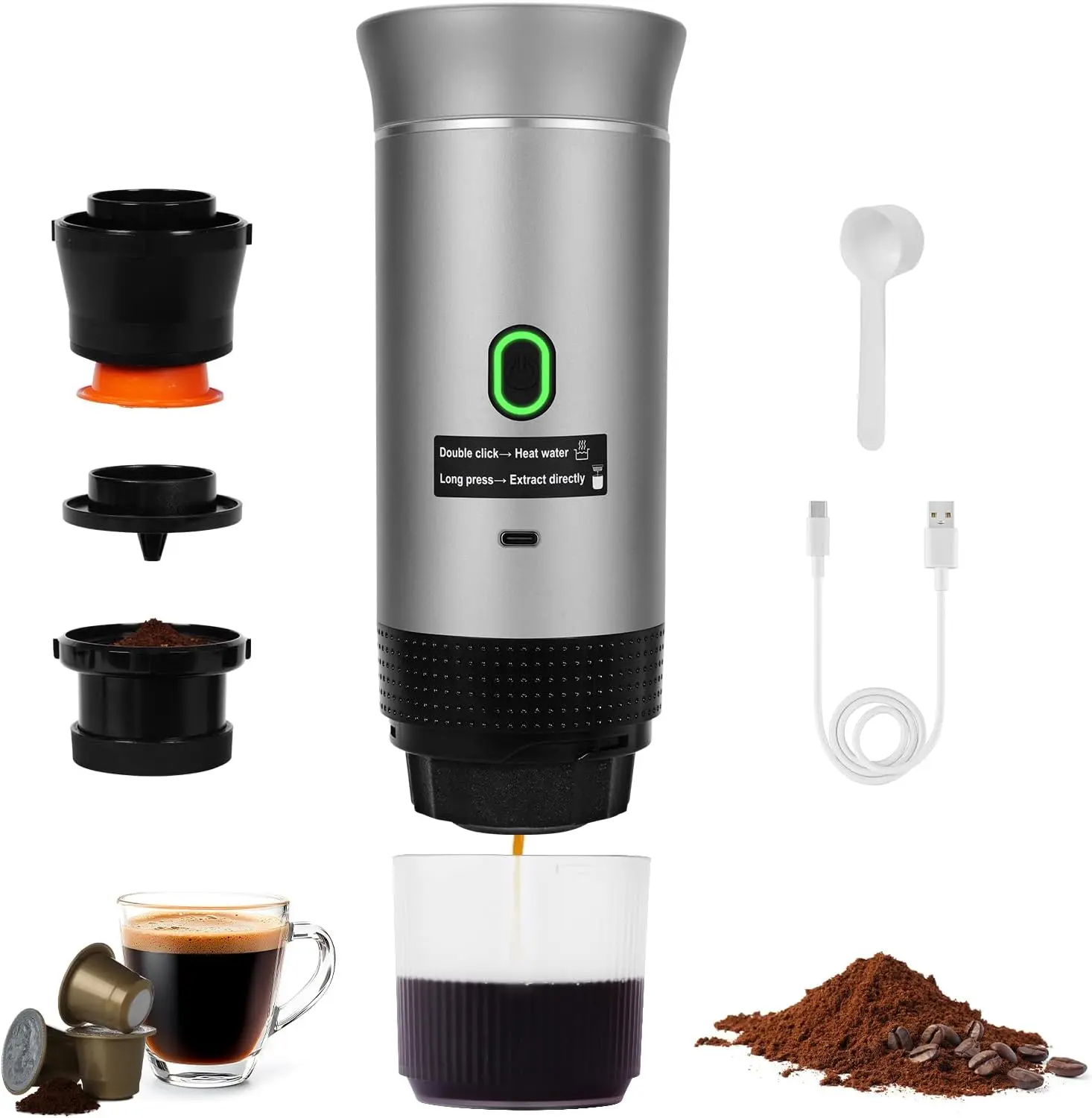 3-in-1 Portable Electric Coffee Maker with USB-C