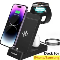 3 In 1 Wireless Charger Stand For iPhone 16-12 X Samsung S24 S23 S22 Fast Charging Station Dock For Galaxy/Apple Watch AirPods