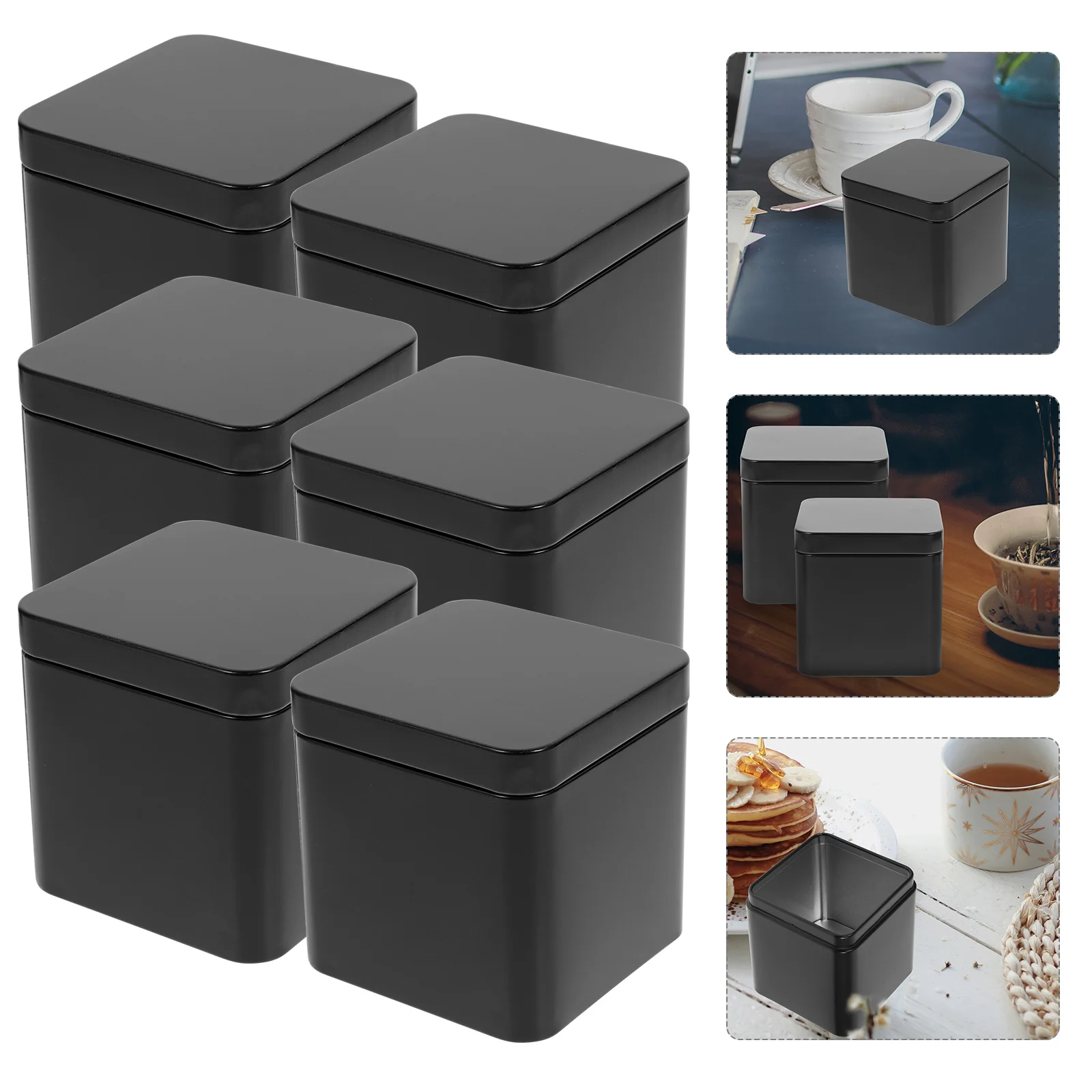 

6 Pcs Tea Tin Can Leaves Canister Storage Square Biscuits Organizer Tinplate Container Jar