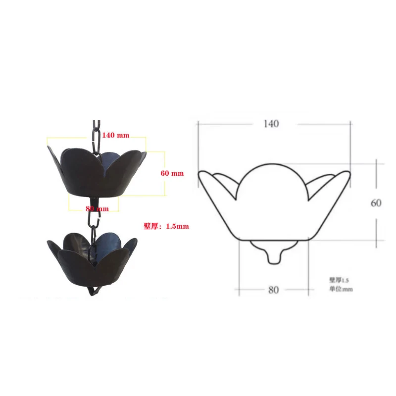 1m Aluminum Alloy Japanese-style Temple Decoration Guide Rain Bell Drainage Chain Petal Cup Ring Eaves Water Dripping Rain Chain