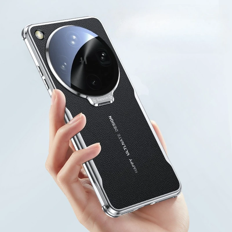 Luxury Plating Leather Metal Lens Holder Shockproof Bumper Protective Stand Cover