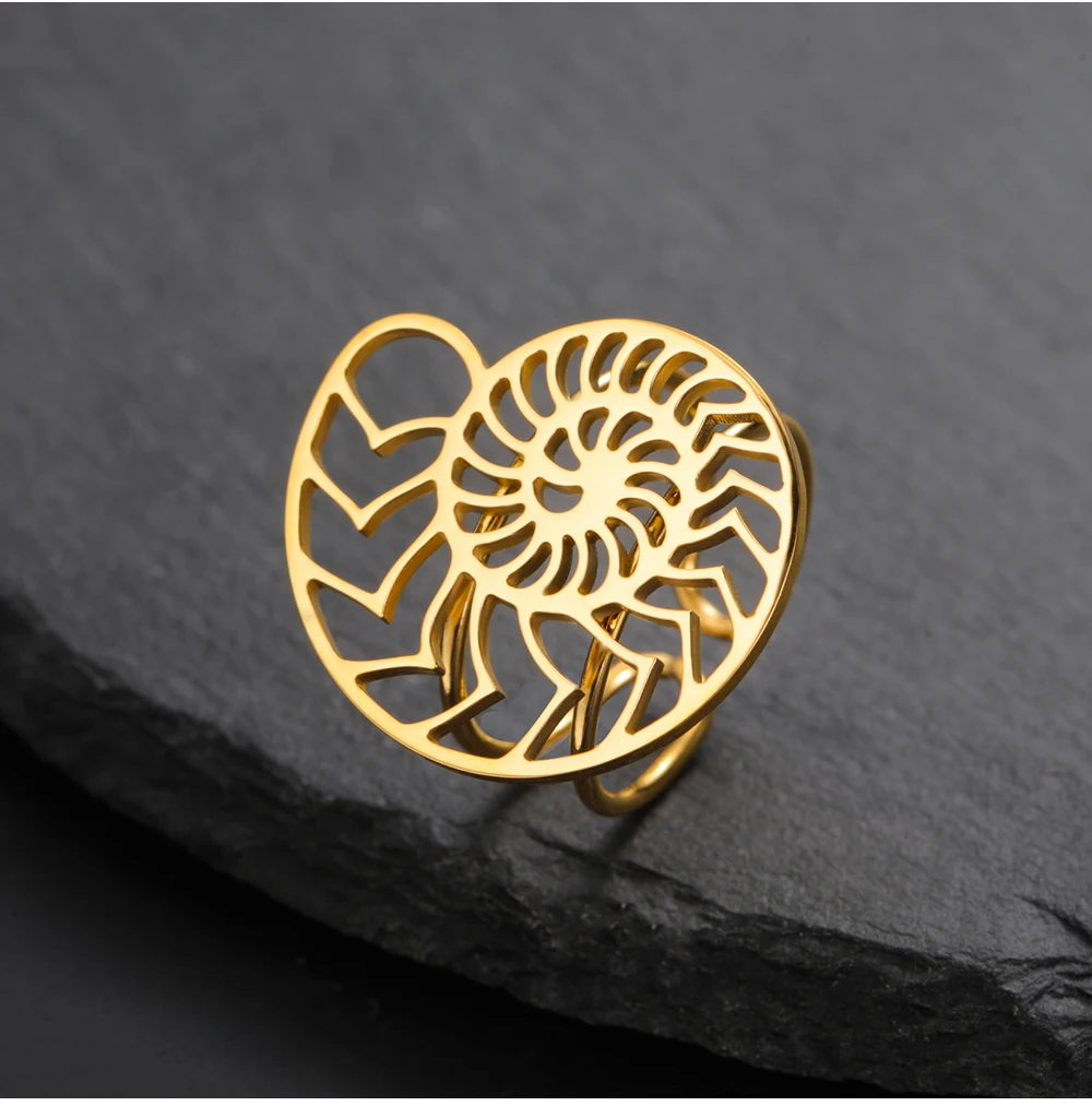 COOLTIME Mode Spirale Ring Edelstahl Gold Farbe Nautilus Offenen Ring für Frauen Schmuck Geburtstag Geschenk Neue – Detail 9