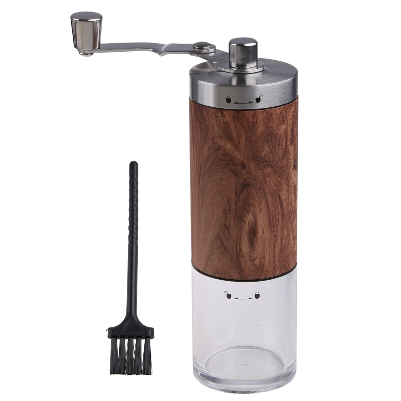 Portable Wood Grain Hand Manual Coffee Grinder Silver Stainless Steel
