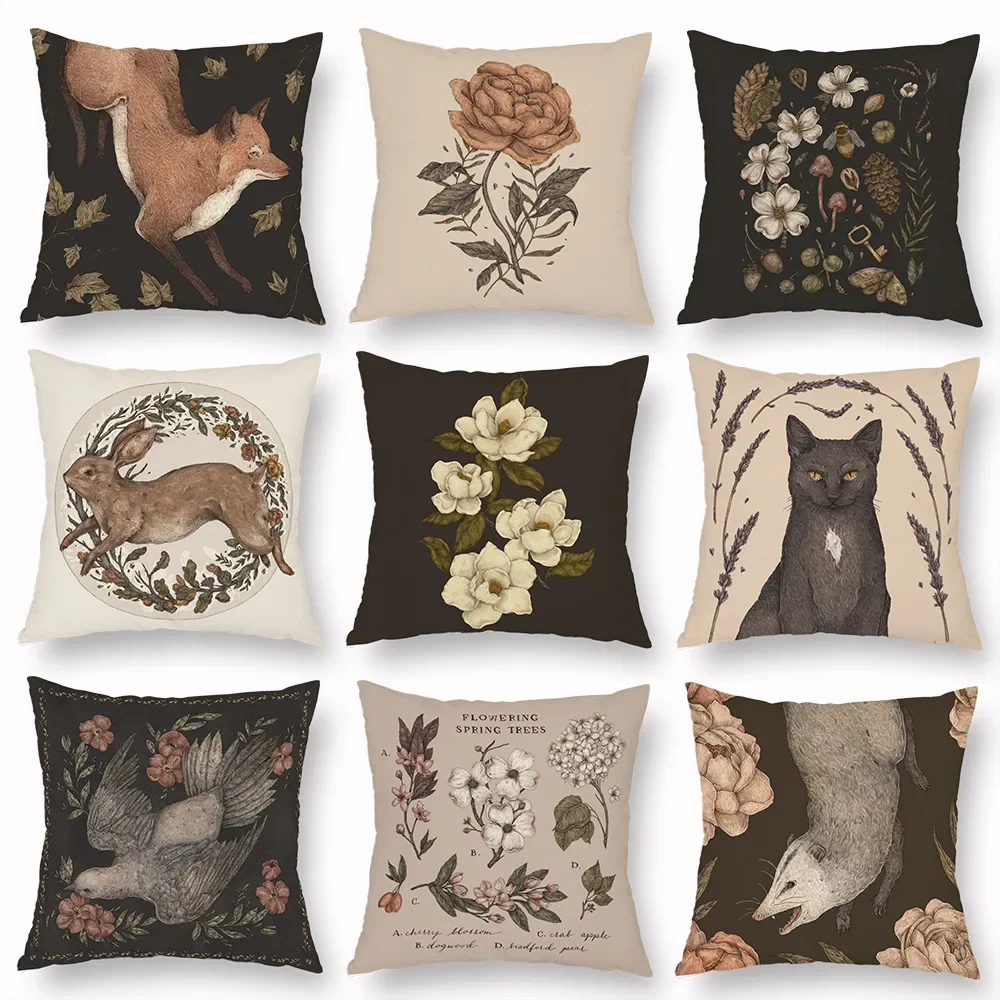 

45x45cm 2022 New Printed Fox Pillowcase Peach Skin Velvet Retro Flower Pillow Cushion Cover Pillowcase