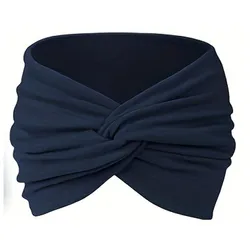 African - Inspired Wide Headband for Women - Stretchable, Non - Slip Turban Twist Hair Wrap for Sport and Workout (Navy Blue)