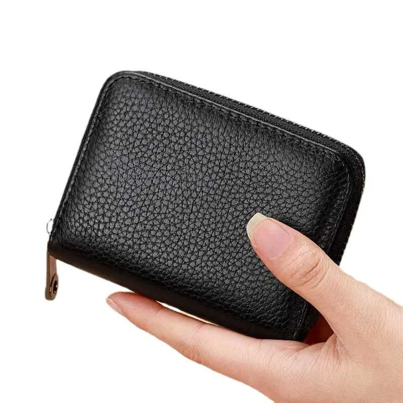Multi Slot Card Holder Vintage Small Wallet Women Men Business Bank Credit Card Bag Male Coin Pouch Solid Leather Zipper Wallet 5