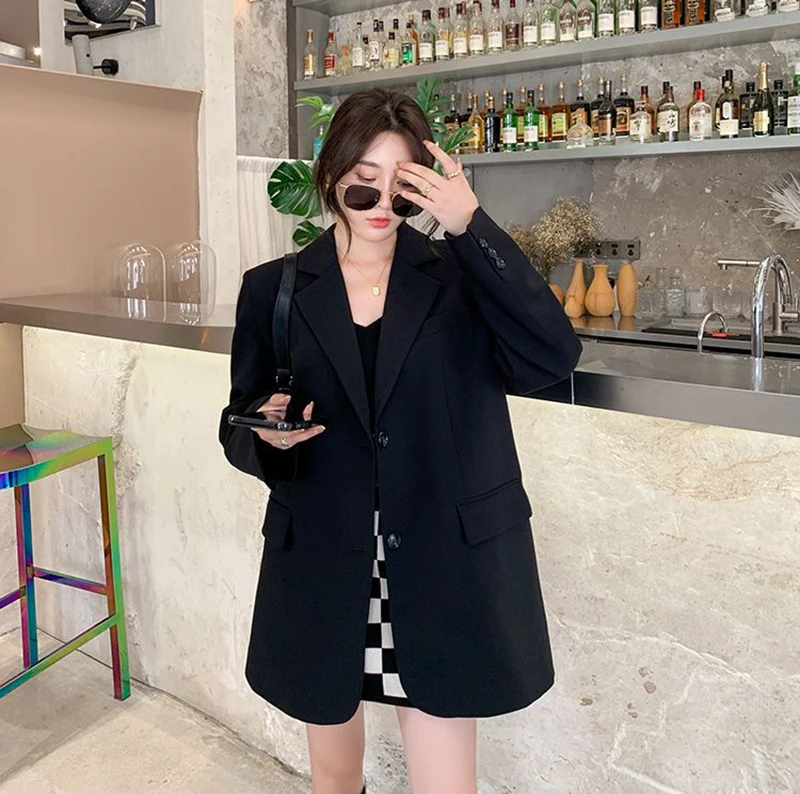 Zoki Back Slit Design Blazer Coats Women Casual Fashion Loose Korean Jackets Streetwear Chic Long Sleeve All Match New Suit Tops
