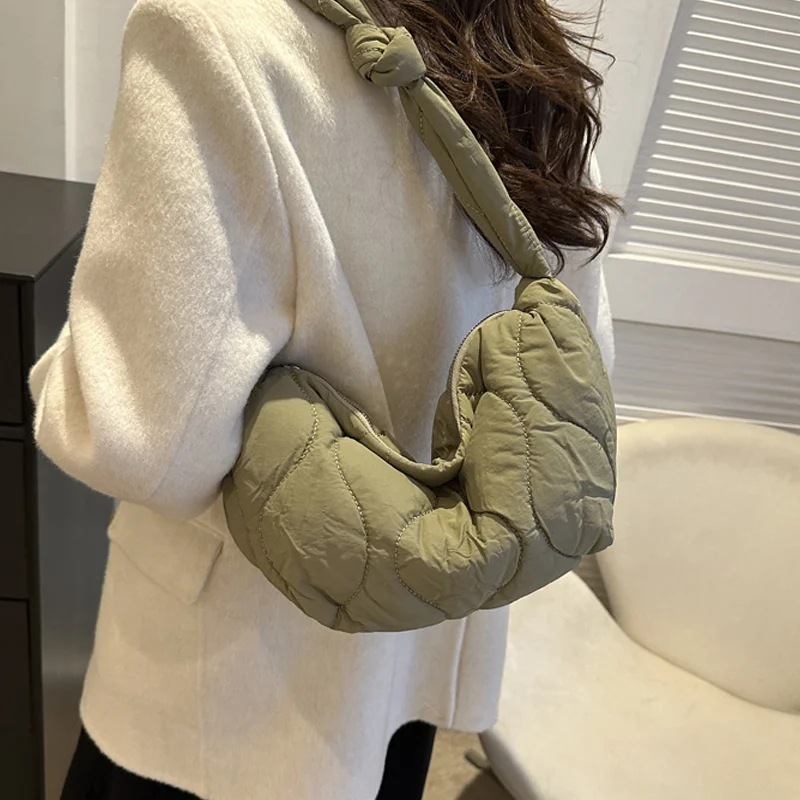 Large Capacity Women's Crossbody Bag Soft Cotton-padded Jacket Bag Lightweight Waterproof Dumplings Bag For Women