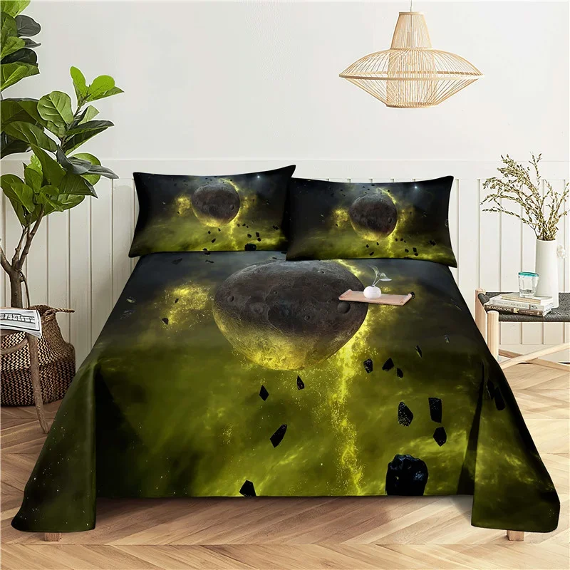 Galaxy Cosmic Planets Bettlaken-Set, weiches Polyester-Bettlaken mit Kissenbezug, romantisches Universum-Druck-Bettlaken, Heimtextilien – Detail 8