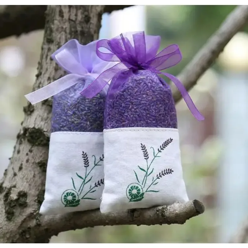 100pcs Lavender brown flower bag Pure cotton encryption yarn double-sided printed lavender sachet bag
